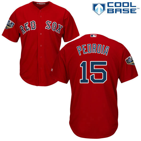 Red Sox #15 Dustin Pedroia Red Cool Base 2018 World Series Stitched Youth MLB Jersey